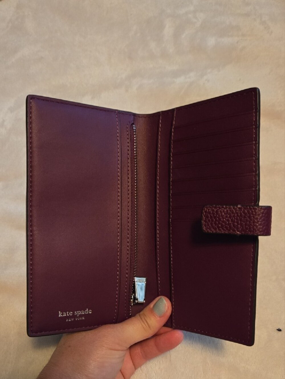 kate spade Plum Pebbled Leather Snap Wallet - Picture 4 of 9